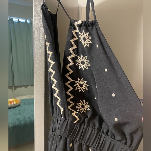 Black Embroidered Halter Summer Dress - Picture 5 of 5